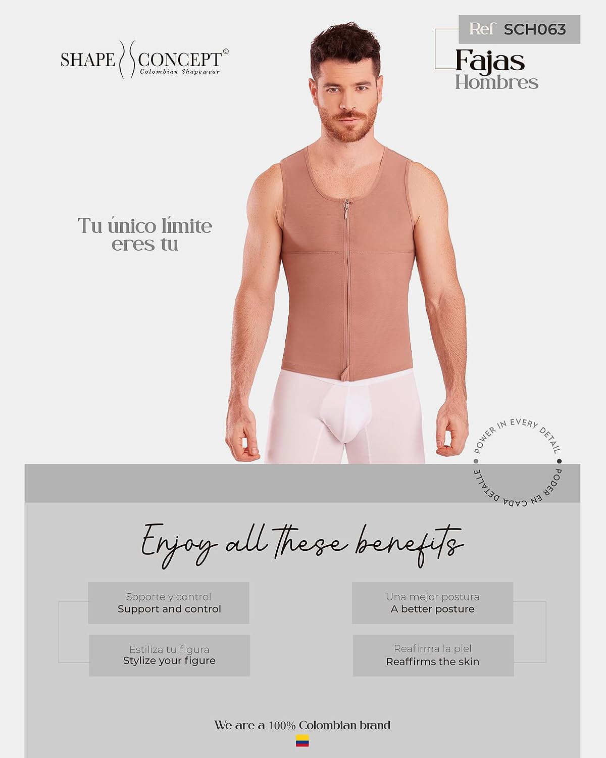 SHAPE CONCEPT 062 063 Fajas Colombianas para Hombres Mens Girdle High Compression Garmen Shapewear Body Shaper for Men