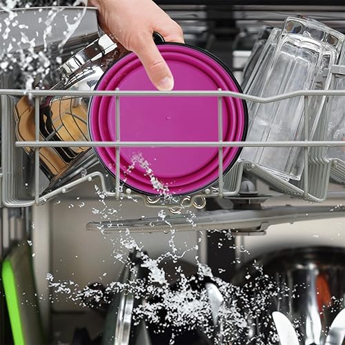 Vista 47 de SLSON - Tazón plegable portátil para perros, gatos y mascotas con 2 mosquetones para paseos, estacionamiento y viajes, para agua y comida