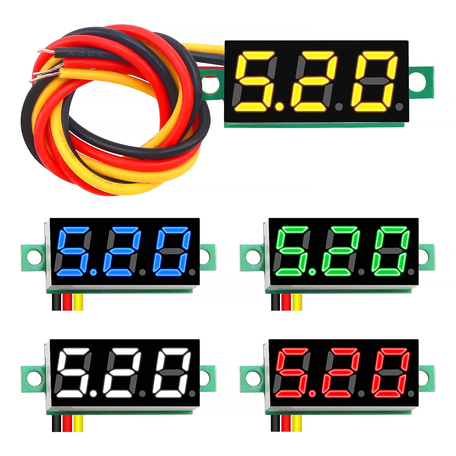 YIXISI Mini Digital LED Voltímetro 0.28" 0-100V DC 3 Cables Protección de Polaridad Medición Precisa (5 Colores)