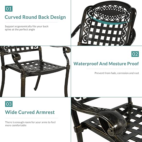 Miniatura 2 de MEETWARM Juego de 2 sillas de comedor para patio con cojines, sillas de aluminio fundido para todo tipo de clima, para patio, bistró, juego de 2