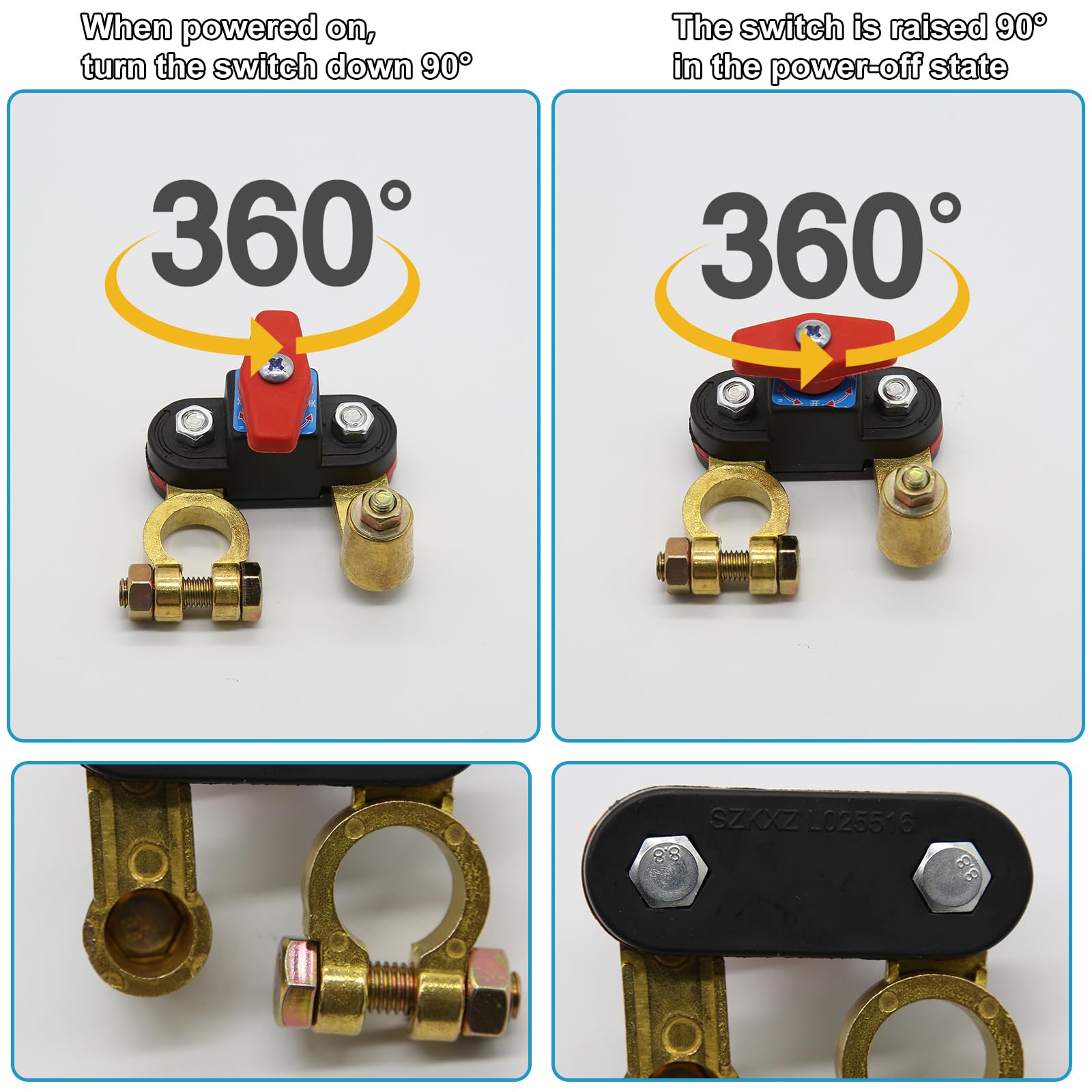 Heavy Duty Car Battery Disconnect Switch, 12v-24v Battery Kill Breaker with Pure Copper Construction, Rotary On/Off Power Cut Off Switch for Cars, Boats, RVs (with Wrench & Gasket) - 5