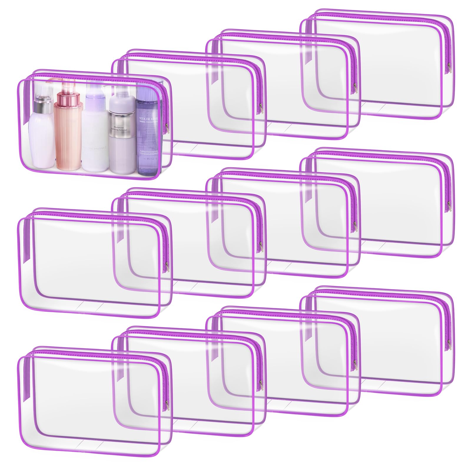 TISRATOK 12 PCS Clear Makeup Bags with Zipper, TSA Approved Toiletry Pouch