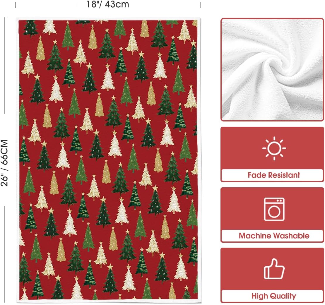 Artoid Mode Red Star Xmas Tree Merry Christmas Kitchen Towels Dish Towels, 18x26 Inch Farmhouse Holiday Winter Decoration Cleaning Set of 2 - Image 6