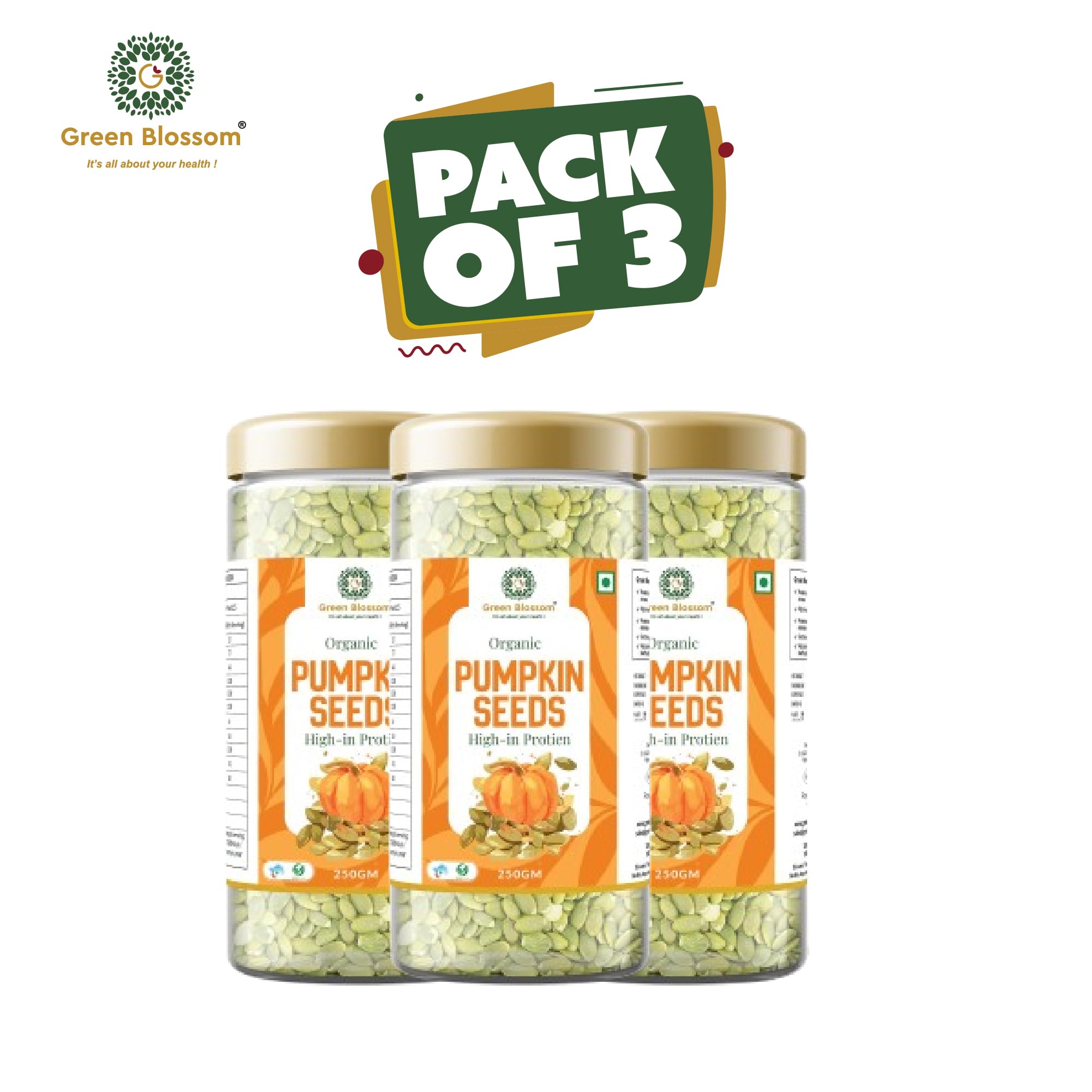 GREEN BLOSSOM Moringa Leaf Powder 1kg (2 x 500g),Wheatgrass Powder (3 Packs) AND Organic Pumpkin Seeds 750g (3 Jars) | COMBO OF 3 1