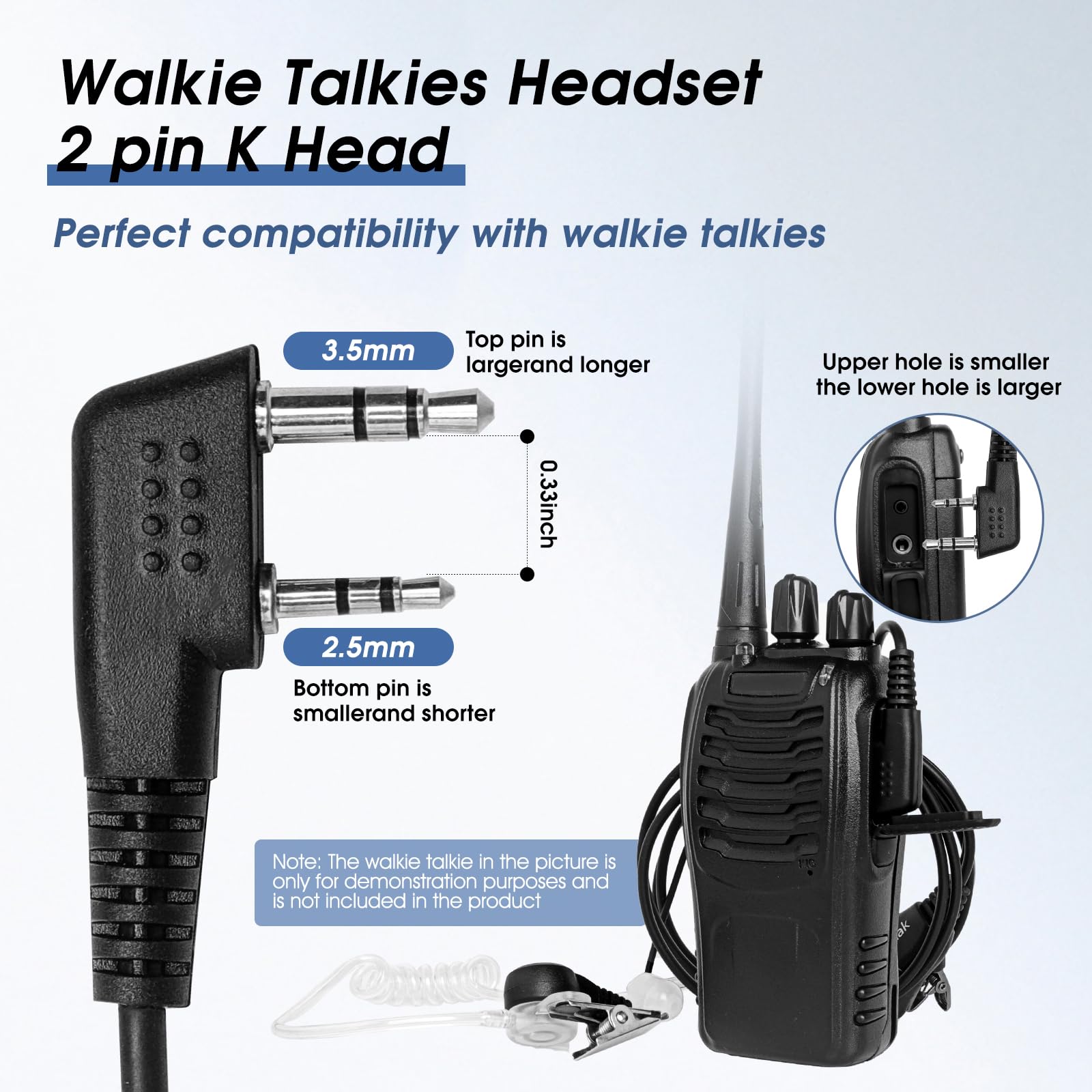 Auricolare radio bidirezionale con microfono Walkie Talkie, compatibile con Kenwood Baofeng BTECH Retevis Wouxun Pxton (cuffie a tubo acustico ad aria nascosta a 2 pin)