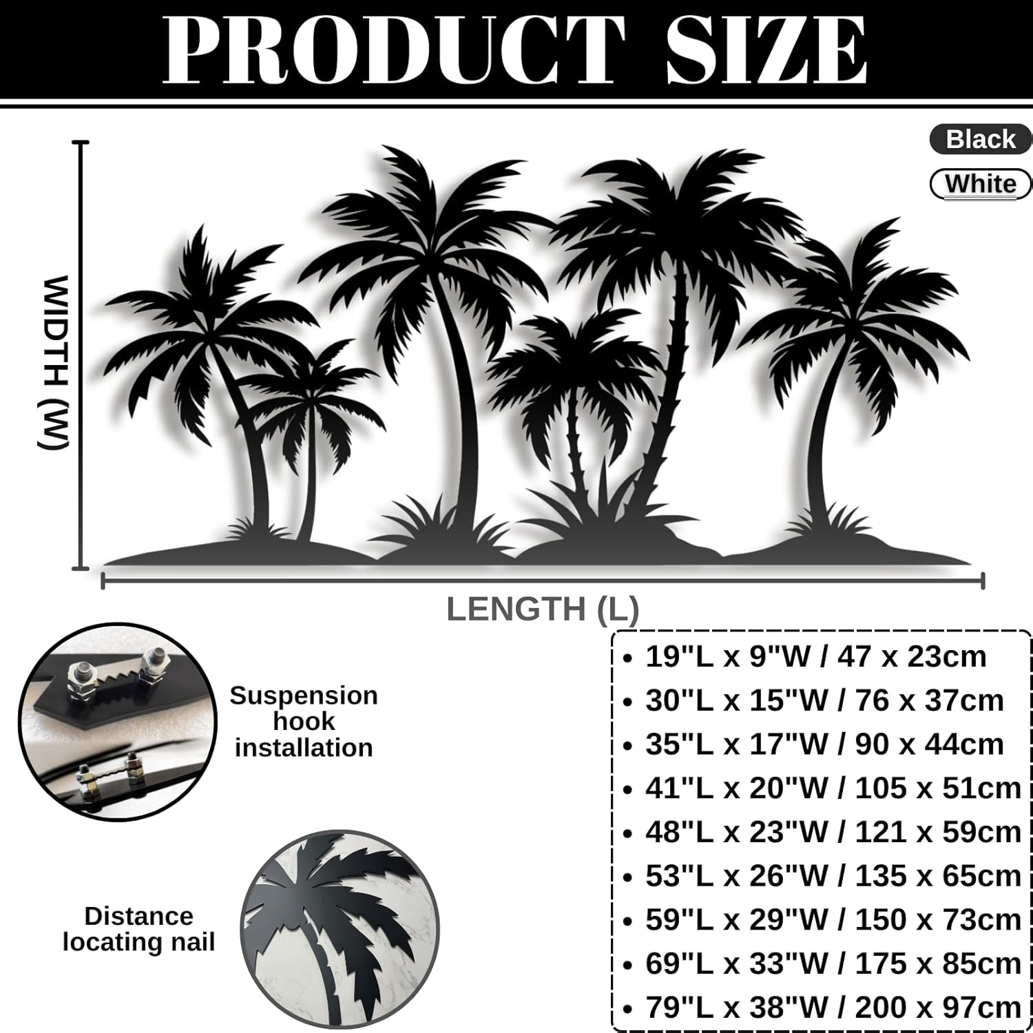 Metal Palm Tree Wall Decor,Metal Palm Tree,Palm Tree Metal Wall Art,Tropical Metal Wall Art,Beach Wall Decor,Coastal Metal Wall Art,Palm Tree Metal Wall Decor (style 1,black,69"L x 33"W/175 x 85cm)