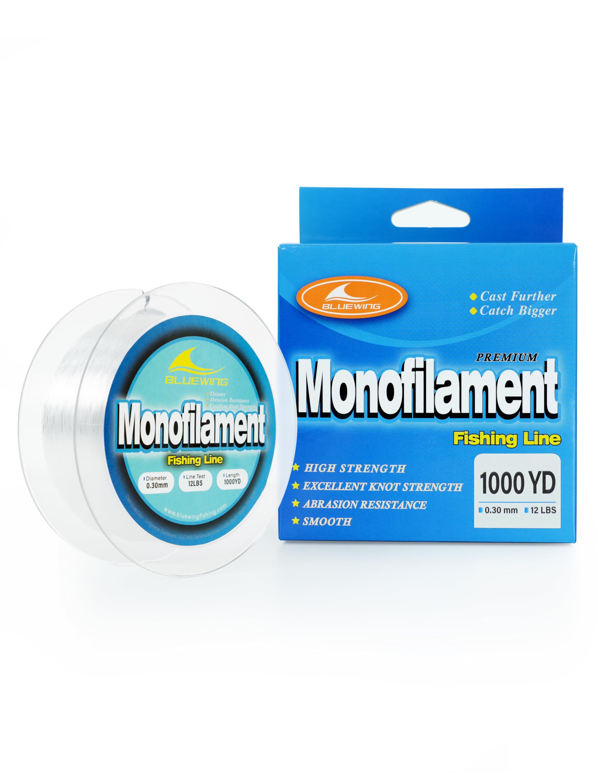BLUEWING 1000 yd Monofilament Fishing Line 1000 Yard Spool Invisible Thin Diameter Fishing String 1000-yards Mono Fishing Line, 0.3mm 12LB 1000YD, Clear