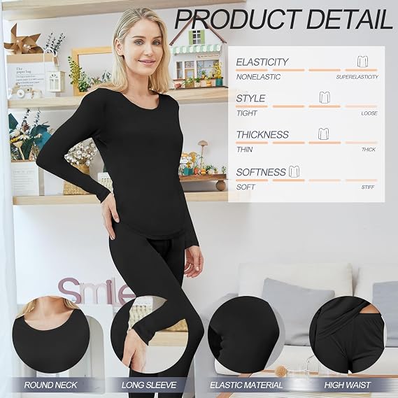 Panitay 2 Sets Women's Silk Thermal Underwear Set Mulberry Silk Long Base Layer Pajamas Top Bottom for Winter