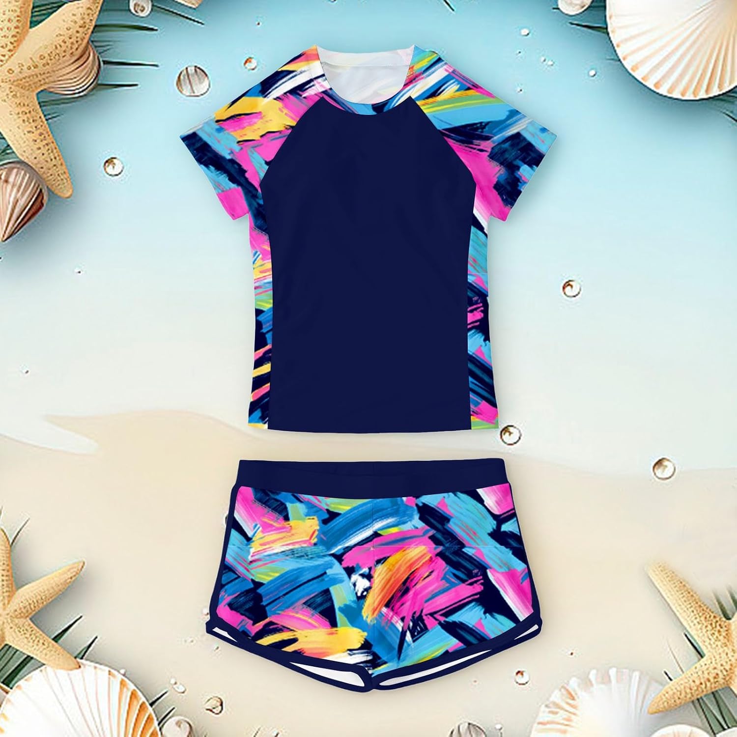Swimming Suit for Girls High Waisted Stretchy Beach Stretchy Soft Print Swimwear Athletic Quick Drying Pool Girl Shorts Suits