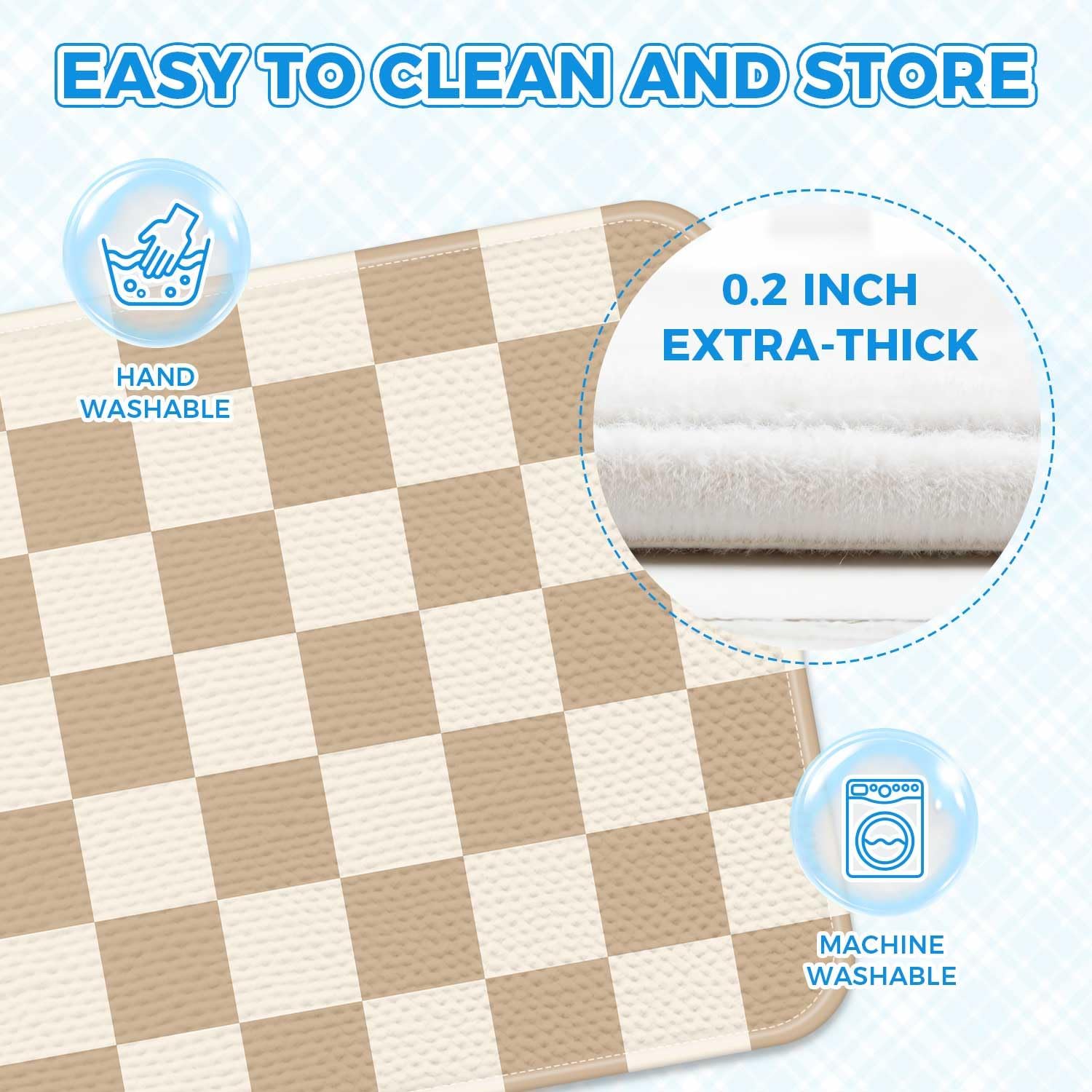 Light Brown Checkered Dish Drying Mats for Kitchen Counter Microfiber Mat