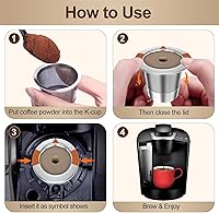 Vista 3 de Cápsulas de café reutilizables K Cups para cafetera Keurig 1.0 y 2.0, filtro de café de acero inoxidable (paquete de 4)