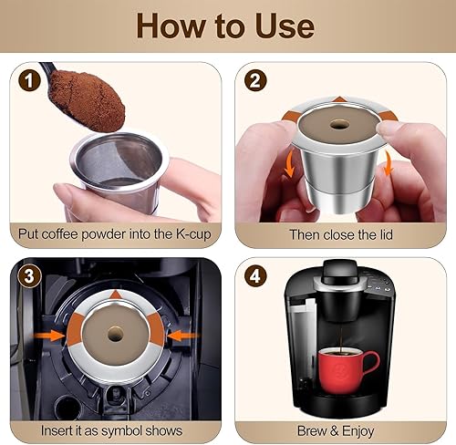 Miniatura 3 de Cápsulas de café reutilizables K Cups para cafetera Keurig 1.0 y 2.0, filtro de café de acero inoxidable (paquete de 4)