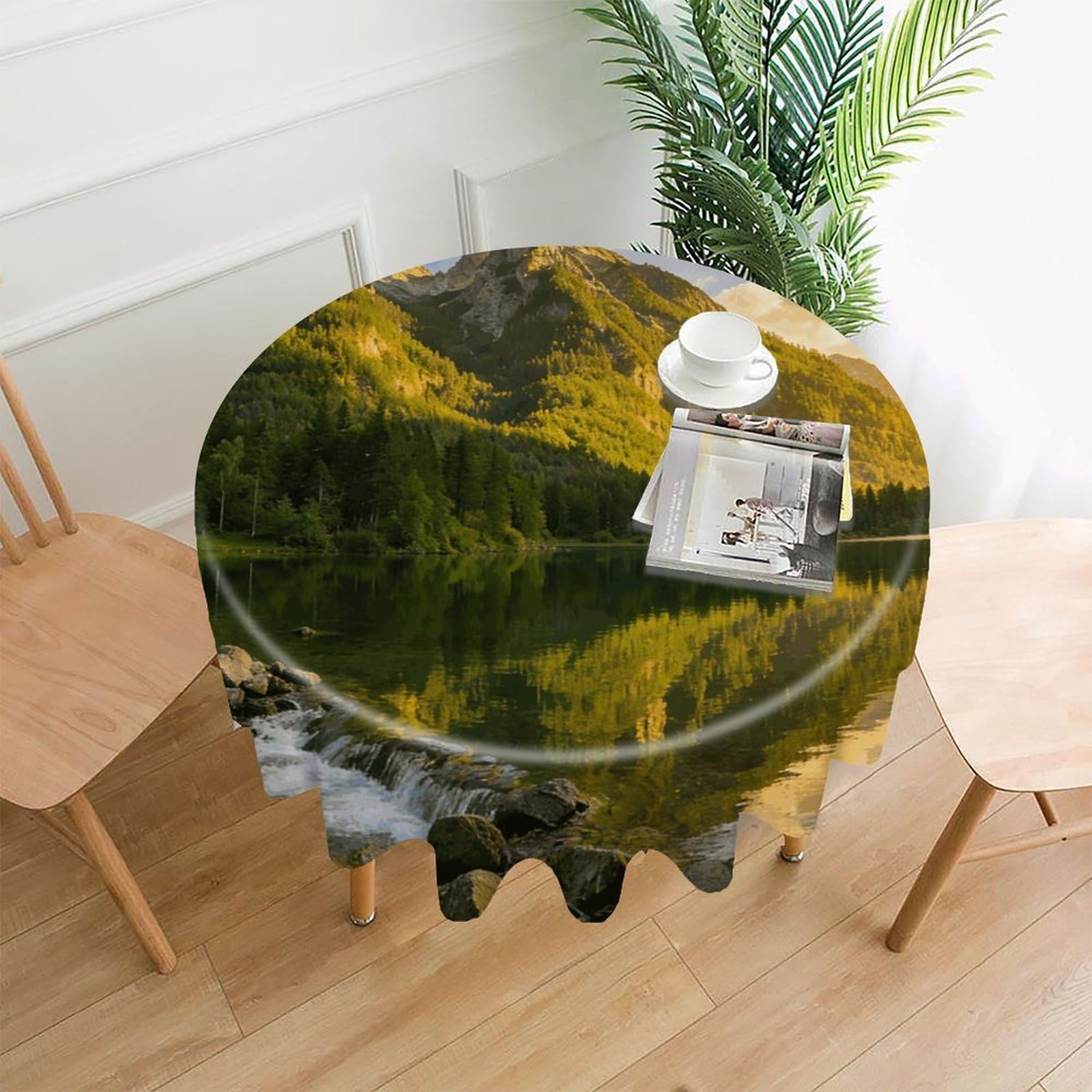 LZQPOEAS Sunset Over The Mountain Range Tablecloth Easy to Clean Polyester Round Table Cover Washable Round Table Cloth Wrinkle-Free Circle Decoration Tablecloth for Kitchen and Dining Room 60"