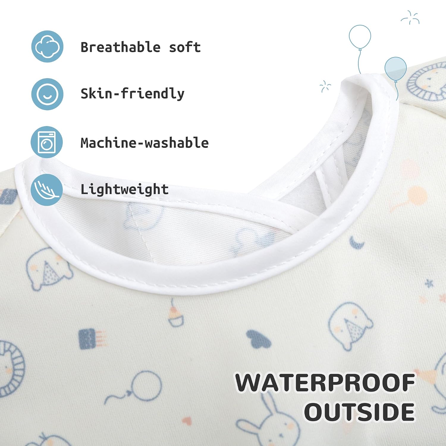 Little Dimsum Long Sleeve Weaning Baby Bib Mess-Proof Feeding Smock Bibs for Babies,Adjustable Waterproof Apron Full Cover Baby Eating Bib(White-animal)