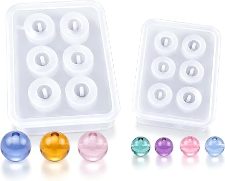 Silicone Round Beads Mold with Pre-Drilled Holes for Easy Stringing, DIY Jewelry Making Bracelet, Earring & Necklace Making 12mm + 16mm Bead Molds
