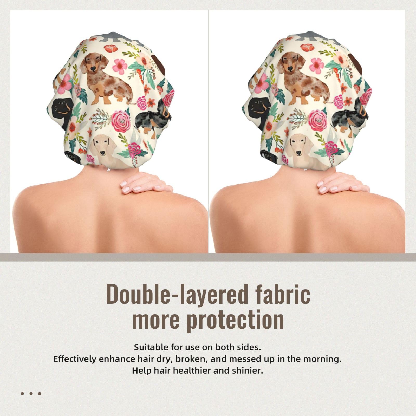 Double Layer Reversible Hair Wrap Satin Sleep Dachshund Floral Cap Bonnet for Braid Curly Hair Satin Bonnet Black
