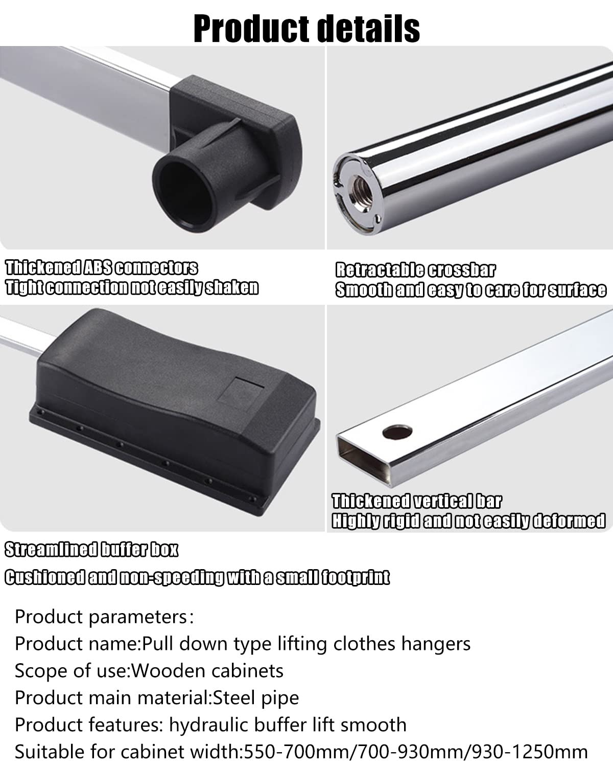 DYK&NX Appendiabiti Saliscendi Regolabile Armadio, ventole per Abiti Pieghevoli Bastone, Automatico con Apertura e Chiusura Assistita, Carico Massimo 40 kg, per Armadio Guardaroba (Size : 700-930mm)