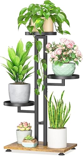 LASZOLA Soporte negro de 3 niveles para plantas de interior, estante de metal de servicio pesado, estantería multinivel resistente que sostiene