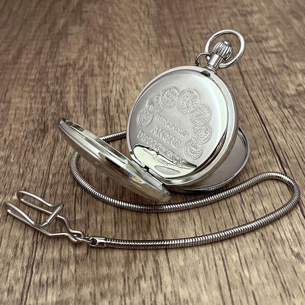 VIGOROSO Mechanische Taschenuhr mit Handaufzug für Herren, halbe Jäger-Doppelabdeckungen