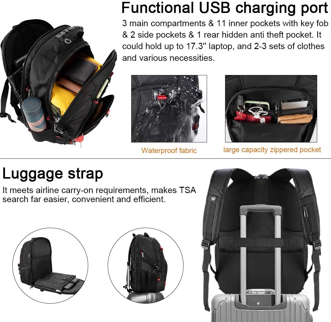 Black Friday - 70% OFF Extra Large Laptop Backpack 17 Inch Travel Waterproof Backpacks College School Business Men Laptops Backpacks with USB Charging Port 17.3 Gaming Computer Backpack for Men Black