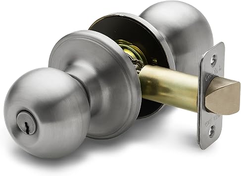 Copper Creek Entry Door Knob Keyed Entry Handle with Lock and Key, ANSI Grade-3 Certified, DIY-Friendly Install for Interior and Exterior Entrance Doors Satin Stainless 1 Pack
