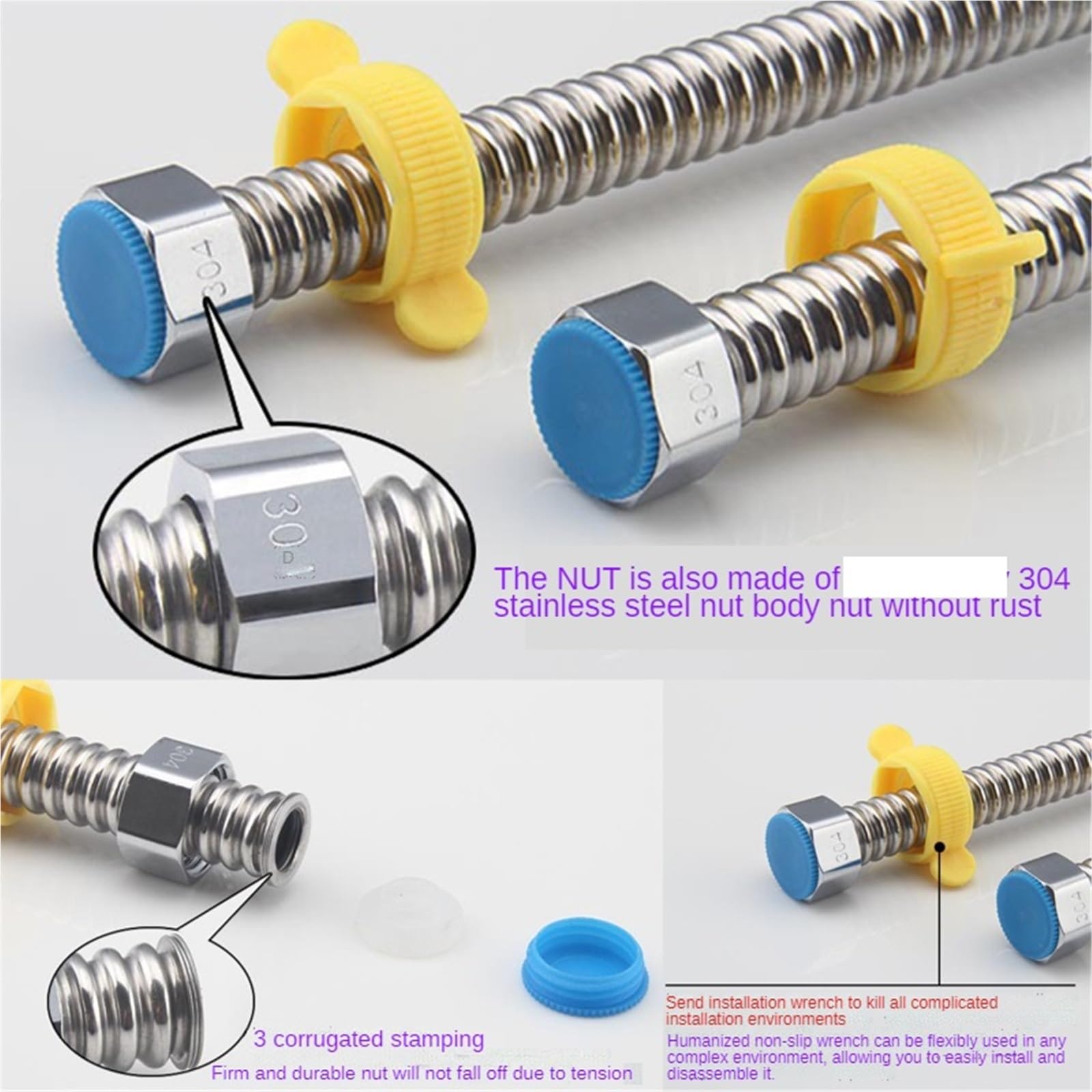 Tubos Corrugados De Acero Inoxidable Manguera de plomería trenzada 1/2" for lavabo e inodoro acero inoxidable 304, calentador baño. Conexión tuberías corrugadas con llave inglesa