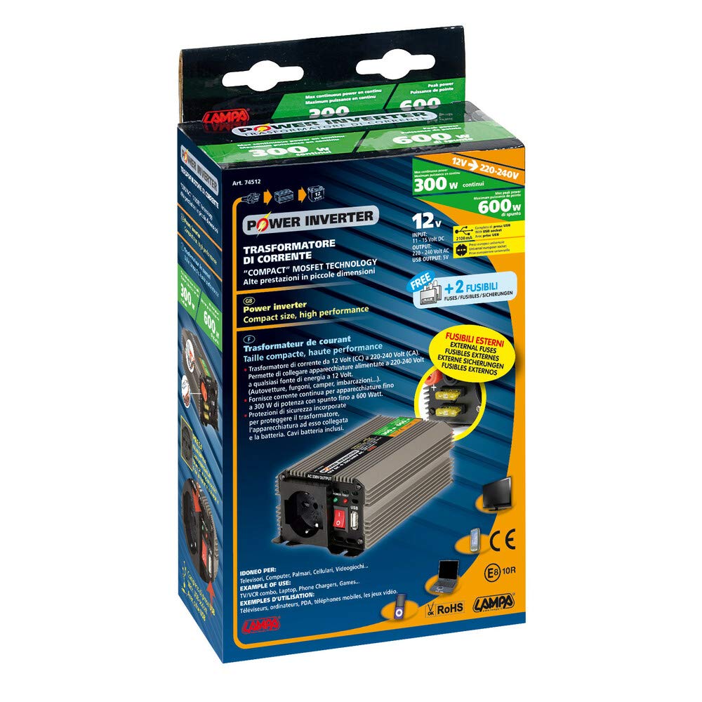Pilot LA_74512 przetwornica napięcia 12 V na 230 V, moc ciągła 300 W