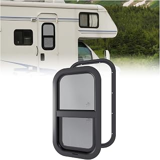 HECASA Vertical RV Window 12" W x 22" H, Replacement Cargo Trailer Windows for Camper Travel Trailer Utility Cargo Van Truck SUV, Aluminum Alloy Frame w/Mesh Screen,Trim Ring