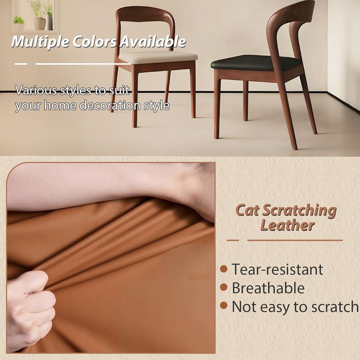 Wooden Dining Chairs Set of 4,Modern Mid Century Accent Chairs with Ergonomic Back, Easy to Store Modern Armless Chairs w/Hard Oak Frame & Waterproof Leather for Restaurant, Ebony/Orange Leather