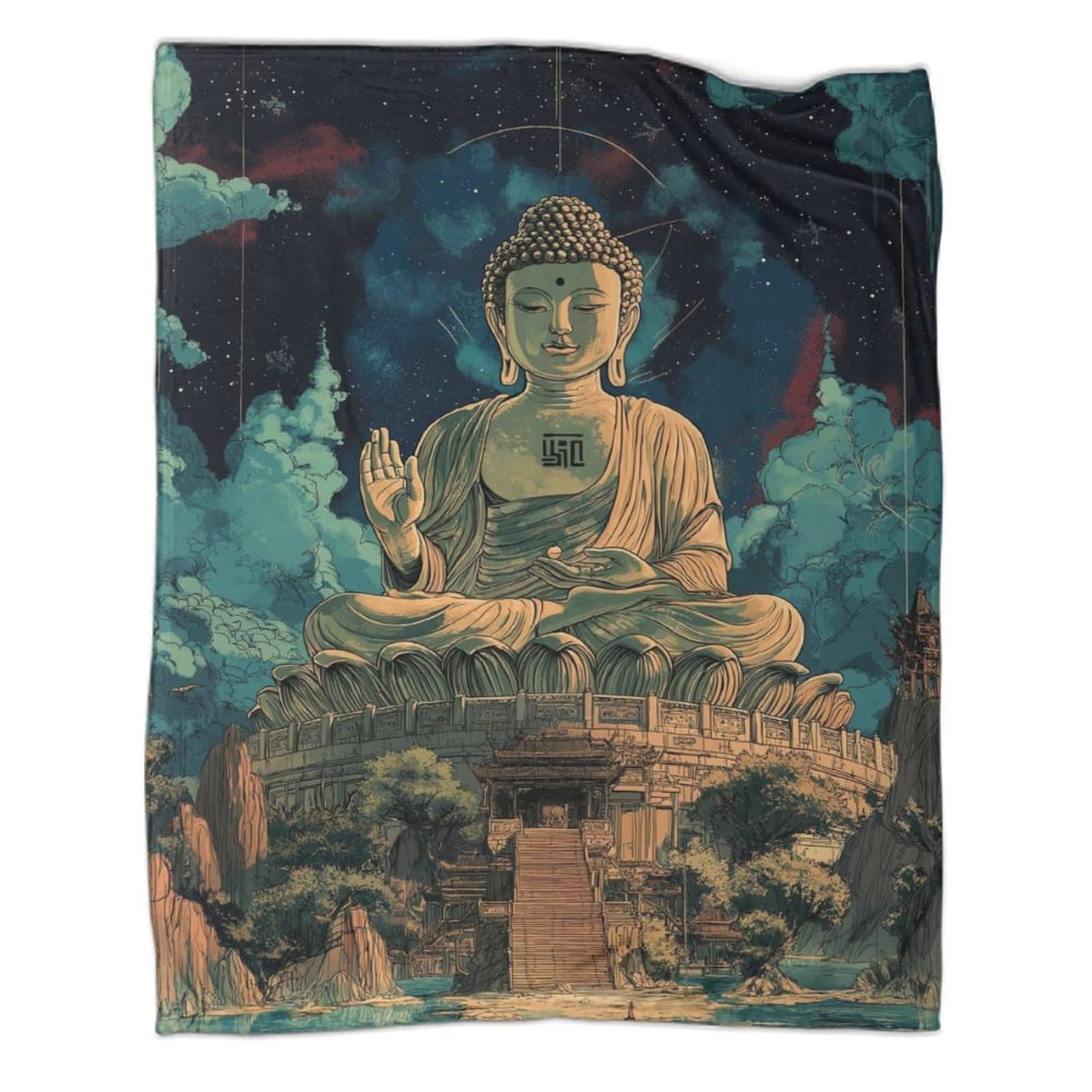 Couverture de voyage Bouddha plaid canapé cocooning pour soirées d'hiver 150x200
