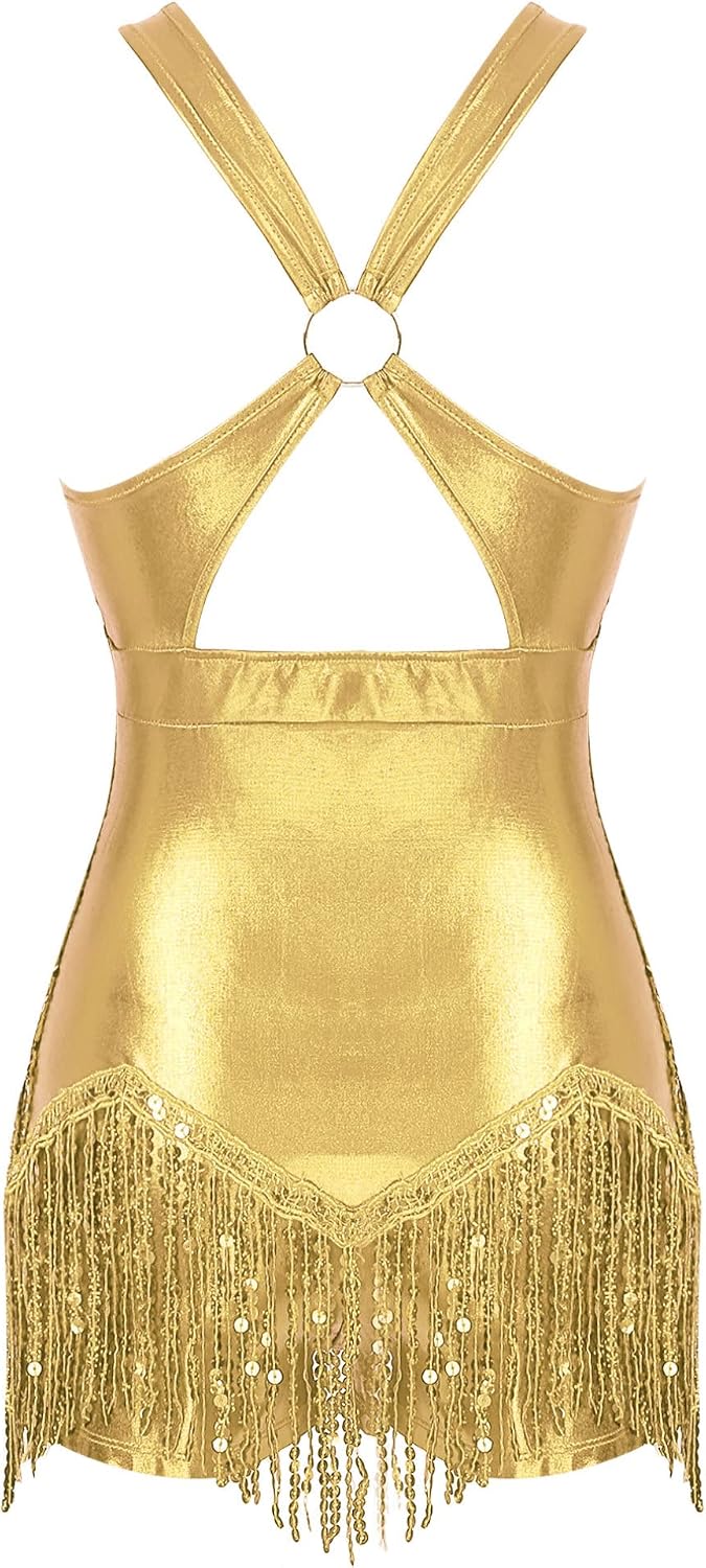 Women Latin Dance Costumes Jazz Dance Tops Bodysuit | Fringe Leotard, Sequin Leotard, Shiny Tassel, Rhythmic Gymnastics Leotards, for Salsa Tango Samba