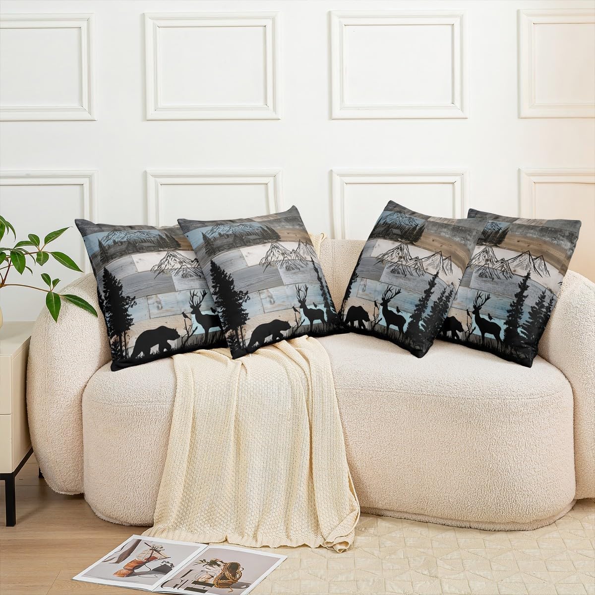 Erosebridal Rustic Farmhouse Throw Pillow Covers 22x22 Set of 2 Forest Cabin Pillow Covers Woodland Hunting Bear Deer Cushion Cover Country Wildlife Animal Print Pillow Cases for Couch Sofa