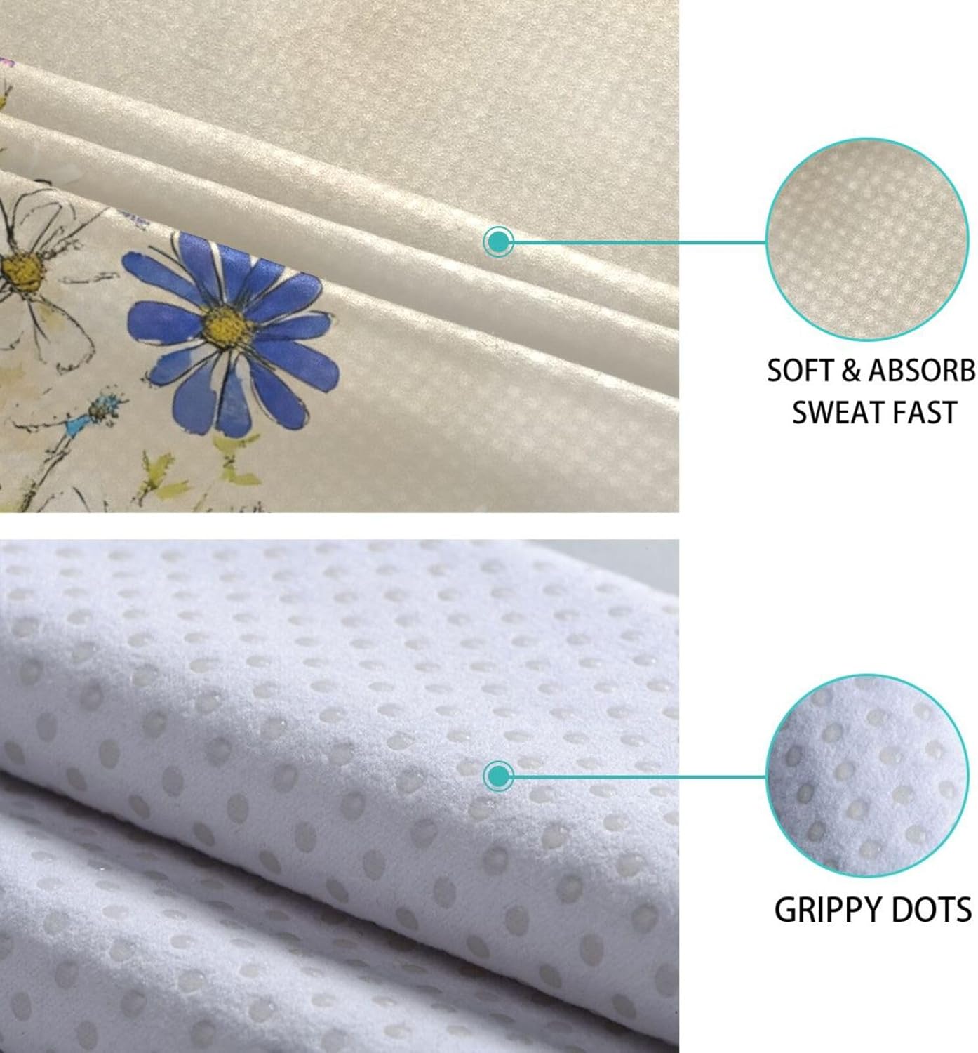 Yoga Mat Towel with Silicone Grip Dot Florals Art Butterfly – 73"x27" Non-Slip Sweat Absorbent Microfiber Yoga Towel for Home Gym Studio
