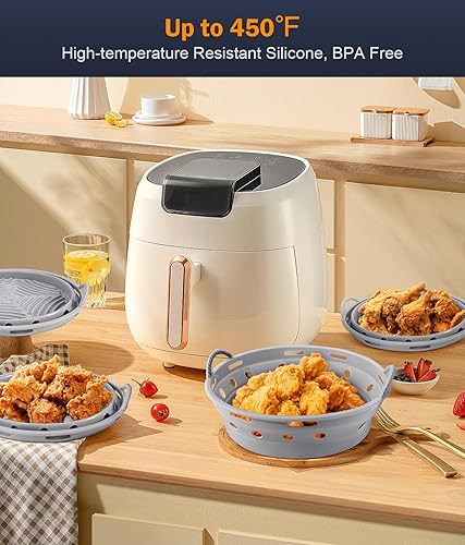 Miniatura 2 de Olla de silicona para freidora de aire, paquete de 2 cestas redondas para freidora de aire, bandeja para hornear reutilizable, reemplazo de papel