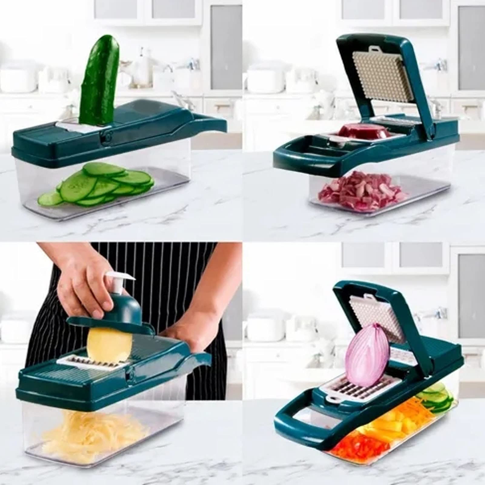 15-in-1 Gemüseschneider Mit 9 Klingen – Zwiebelwürfel, Mandoline, Reibe In Einem, Weiß