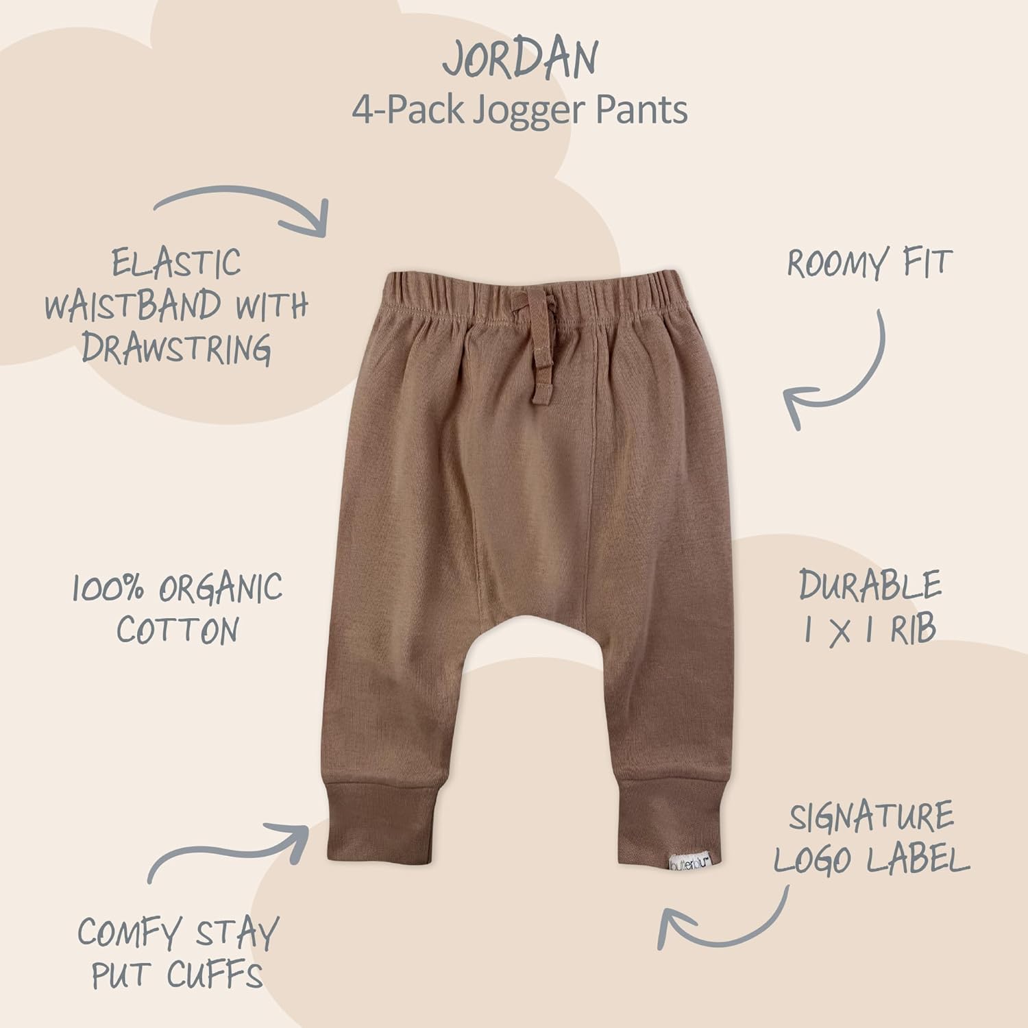 Unisex-Baby Jordan 4-Pack Jogger Pants 100% Organic Cotton Bottoms for Boys & Girls - Image 2