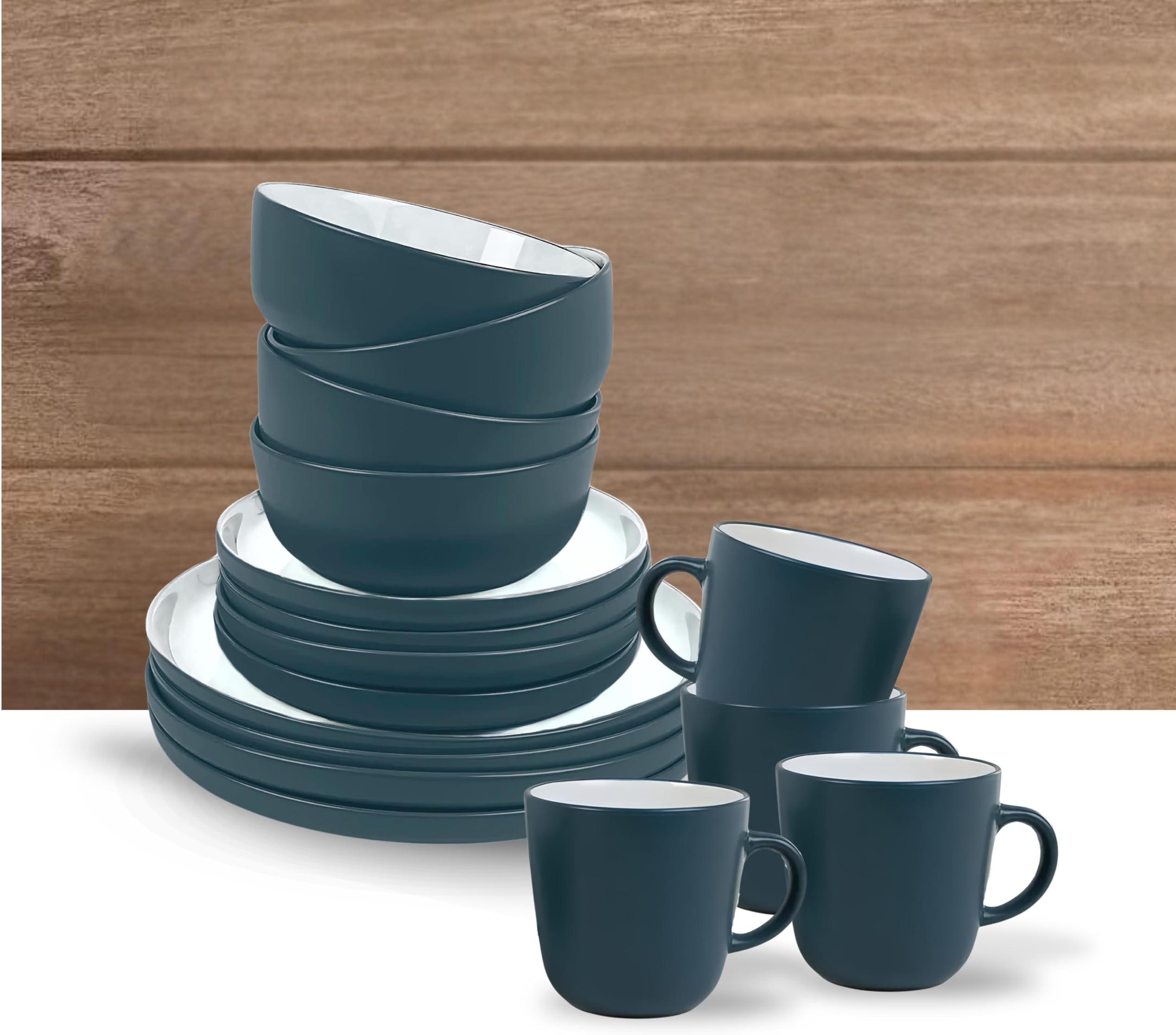 FEELINGS STONEWARE CERAMIC 16 PCS DINNER SET | Durable Dinnerware for Everyday Use | Includes Plates, Bowls, and Mugs | Elegant and Stylish Design | Dishwasher & Microwave Safe (Green)