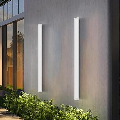 Miniatura 9 de Paquete de 2 luces para exteriores, moderna lámpara de pared para exteriores, tira larga, aplique de pared LED IP65, luz cálida antioxidante, 3000