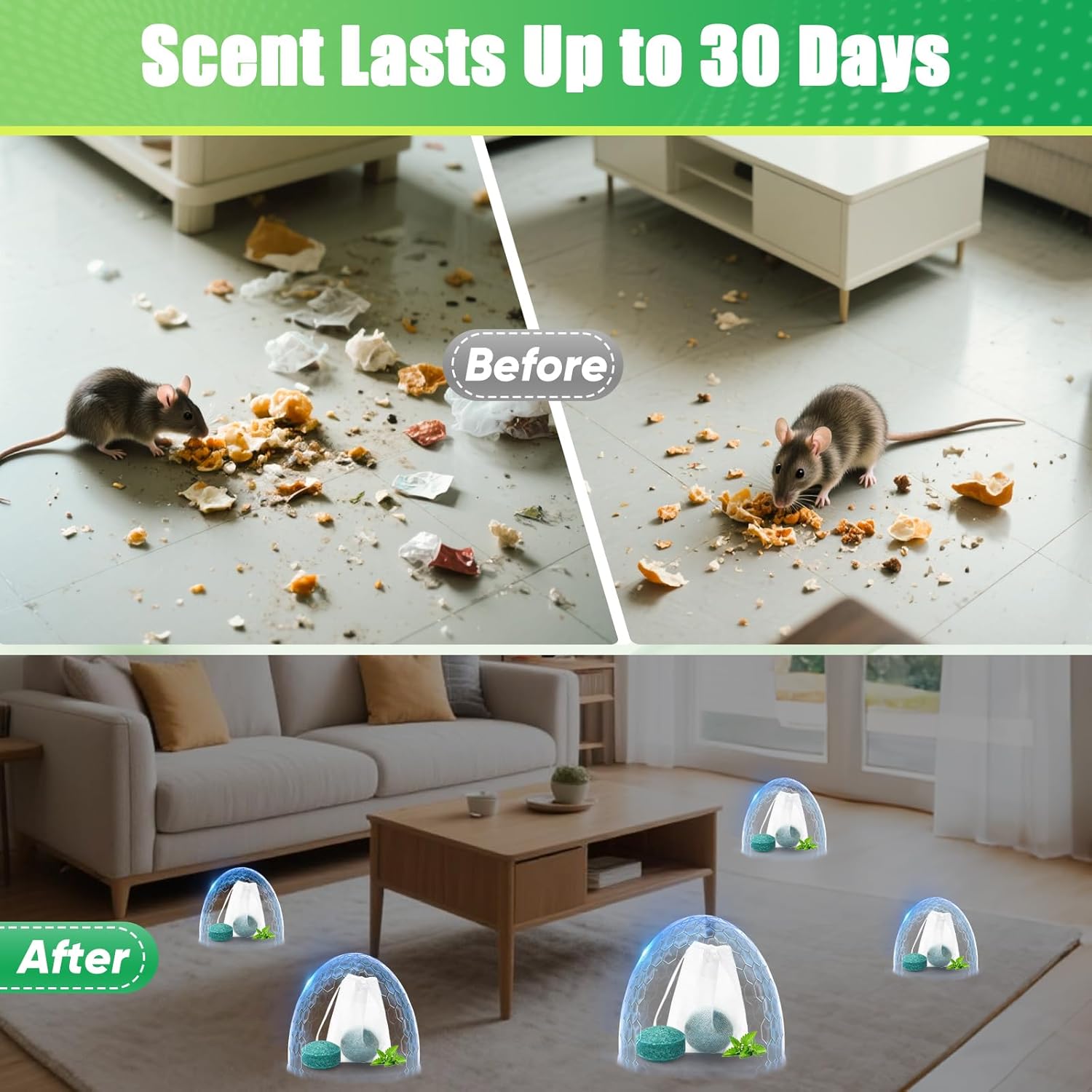 Mouse Rodent Repellent, 24 Pcs Peppermint Oil Moth Balls for Mice Rat Spider Squirrel, Mouse Repellent for Indoor Outdoor Use, Keeps Rodents Away from Home and Garden, Family & Pets Safe