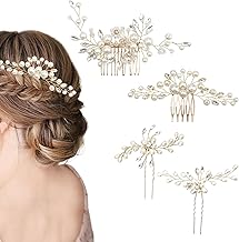 4 Pieces Wedding Hair Clips, Combs and Pins with Pearls and Rhinestones, Wedding Hair Accessories, Elegant and Durable for Bride, Ceremony and Party