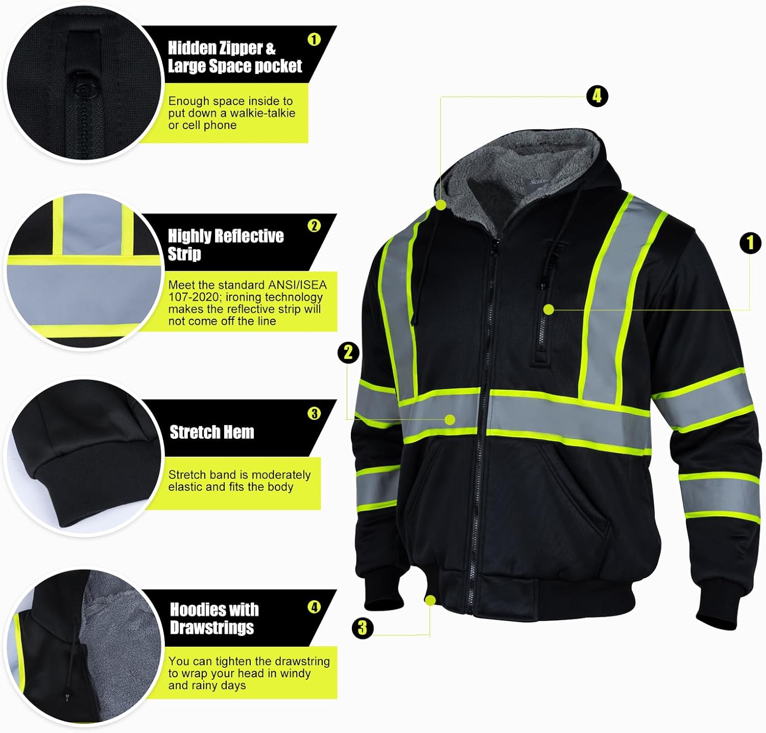 High Visibility Jackets for Men ANSI Class 1 Reflective Work Construction Hi Vis Jacket Safety Jackets for Men - Image 5