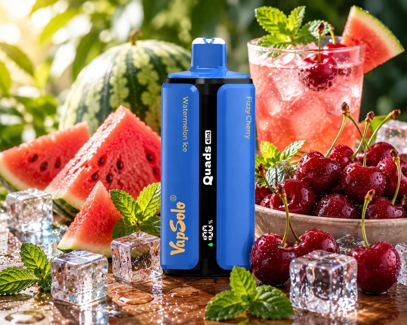 Quads 80K Difusor de Aroma Portátil – Dispositivo sin Líquido Hielo de Sandía, Fresa Mango, Hielo de Arándanos y Melocotón Espumoso, Diseño Compacto y Fácil de Usar