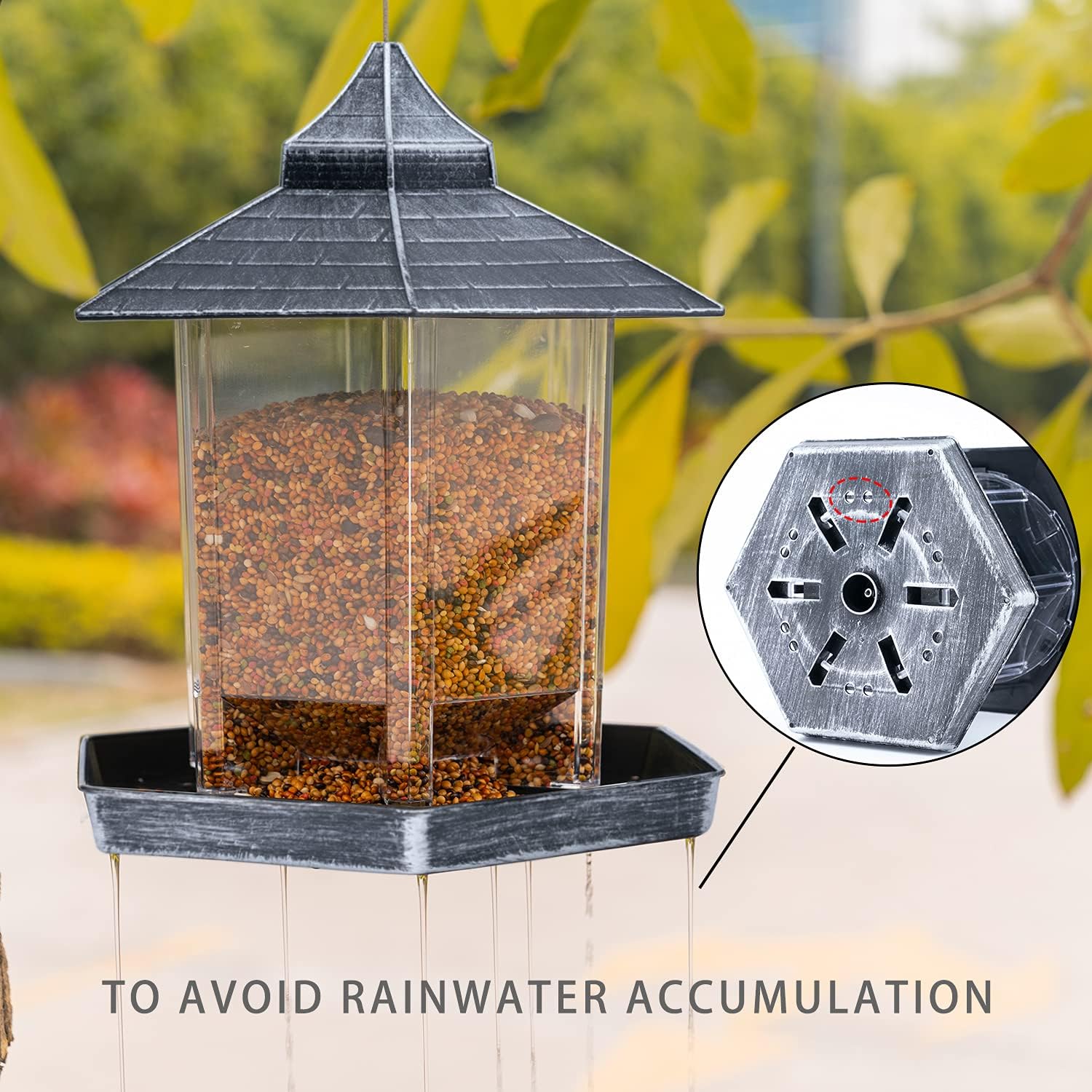 Bird Feeders for Outside, Bird Feeders Squirrel Proof for Outside, Wild Bird Feeders Large Capacity for Garden Yard Decoration for Wild Birds, Gazebo Bird Feeders for Outdoors Hanging(Rust Proof)