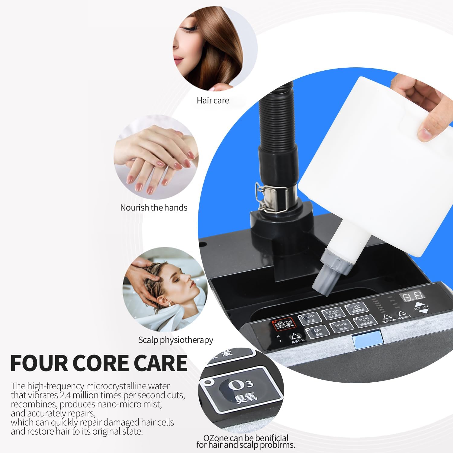 Nano Hair Steamer,Professional Micro Mist Anion Hair Processor with Rolling Base for Deep Hair Care Repair, Hair Styling (Black) - Image 4