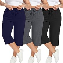 Neer 3 Pack Women's Plus Size Cotton Capris, Stretchy Wide Leg Cropped Pants with Pockets Loose Lounge Pajama Sweatpants