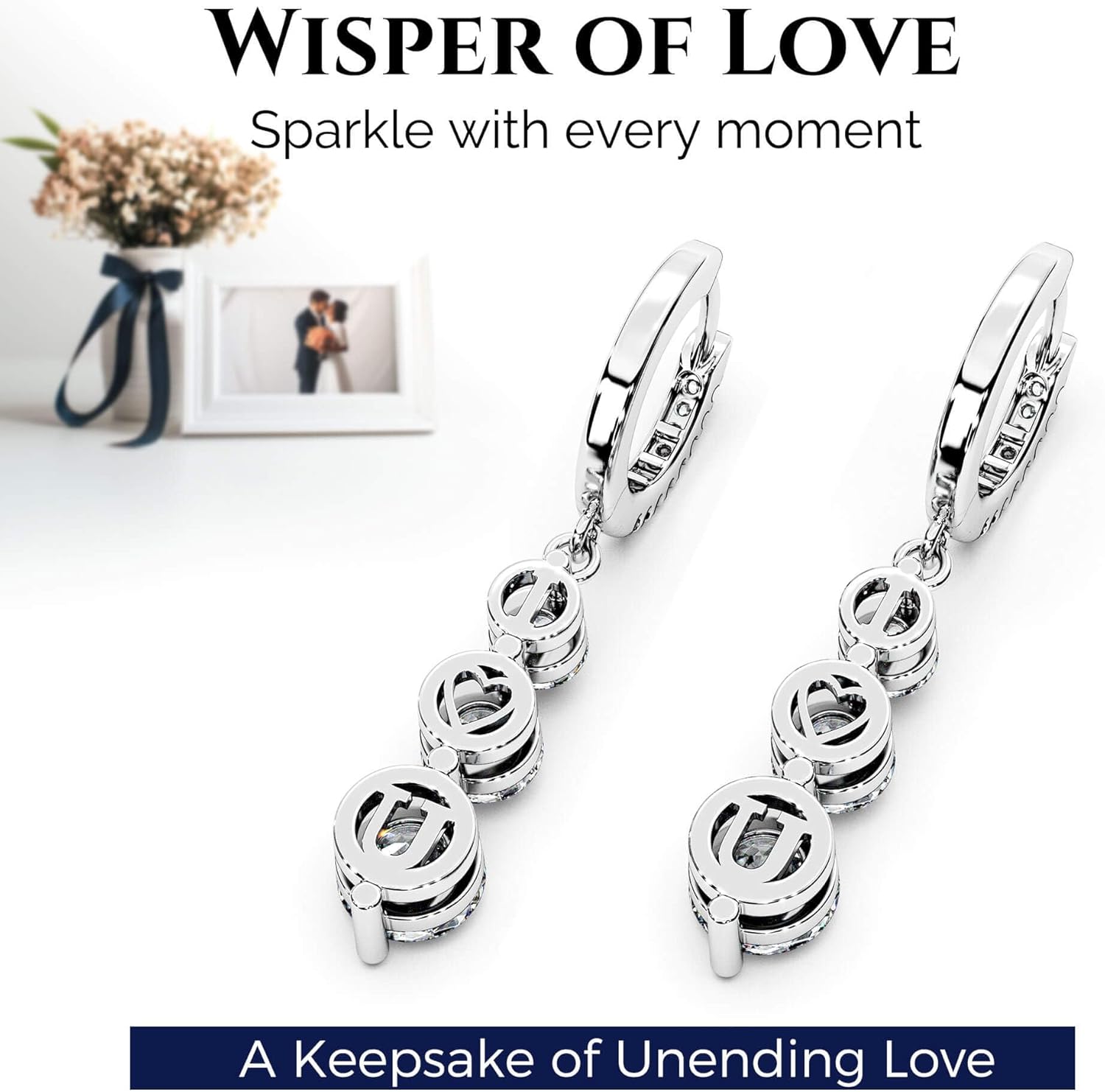 Moissanite Three-stone Diamond Drop Earrings for Women S925 Rodium Vermeil Sterling Silver Trilogy Dangle for Wife Girlfriend Mom Gifts for Her Daughter on Birthday Wedding Anniversary - Image 4