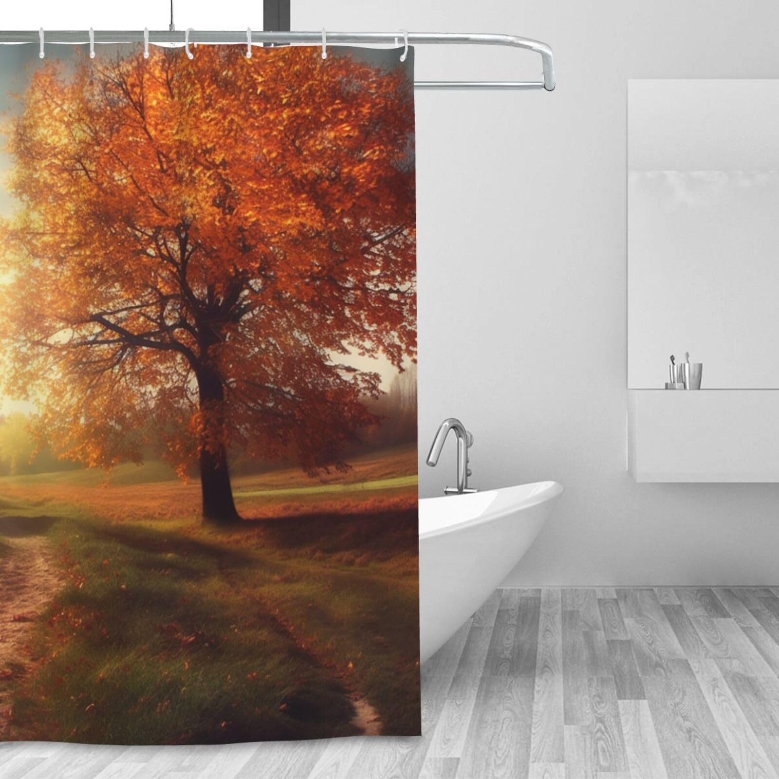 Rideau de douche automne 183x183 cm en tissu imperméable avec 12 crochets pour baignoire