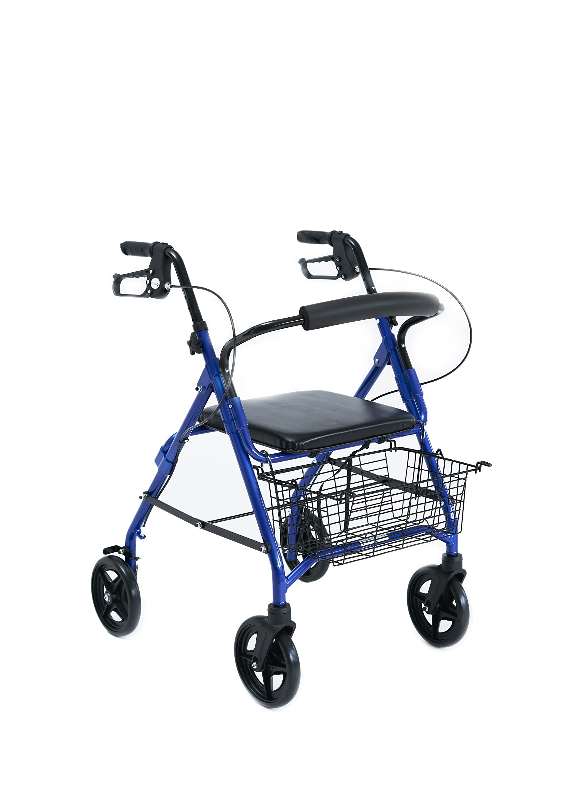 Rollator in alluminio con cestino, impugnature anatomiche regolabili in altezza, sedile, poggiaschiena ruote da 7,3"