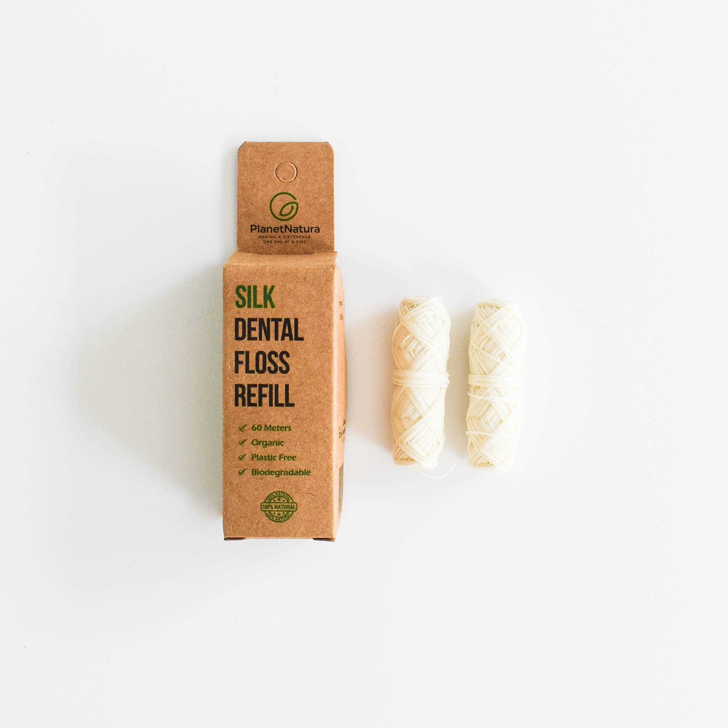 Mint Flavoured Natural Silk Dental Floss - 100% Eco-Friendly Plastic Free Biodegradable Floss Refill - 60 Meters Organic Dental Floss[Amazon-developed Certification] Compact by Design