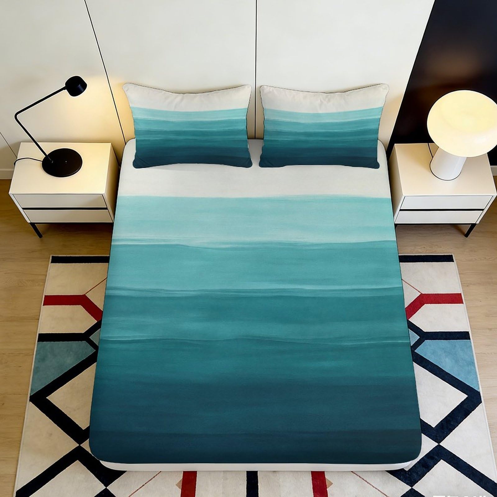 Jqzkxnhpbr Style-2 3D Printed Ocean Gradient Fitted Sheet Microfiber Soft Blue Ombre Mattress Cover For Bedroom Guest Room Decor 90X200x25cm